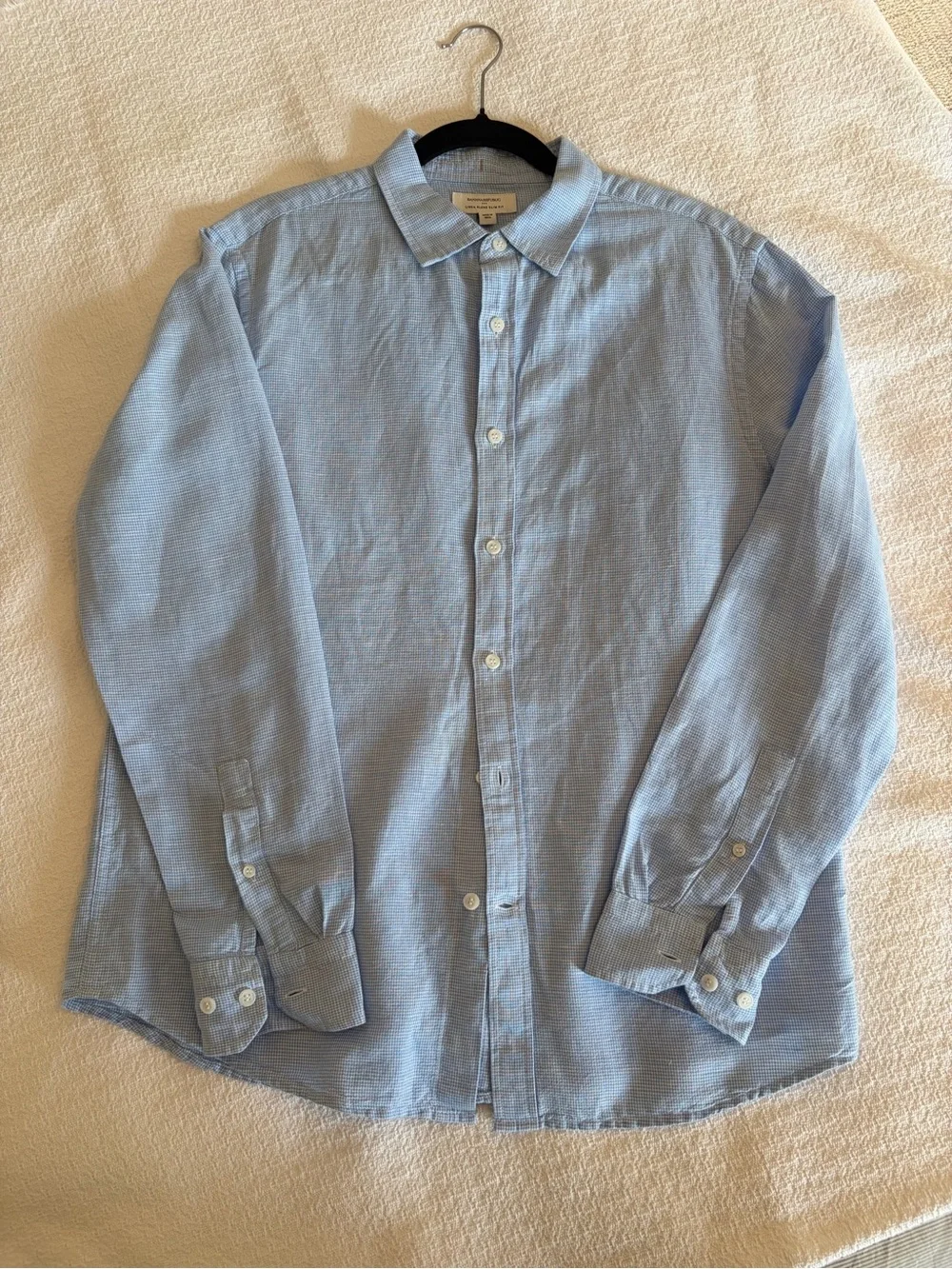 Banana Republic Light Blue Microcheck Linen-Blend Dress Shirt Size M